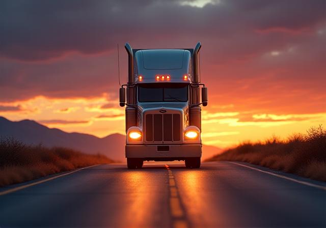 Close-up of a high-end logistics vehicle during sunset